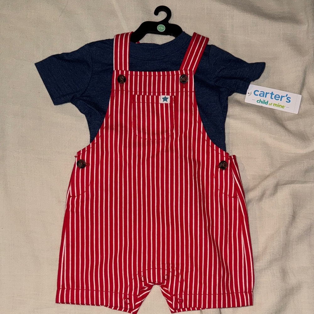 Carter's Red and White Striped Overalls